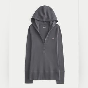 Hollister Long-Sleeve Hooded Henley CHARCOAL GREY, Large